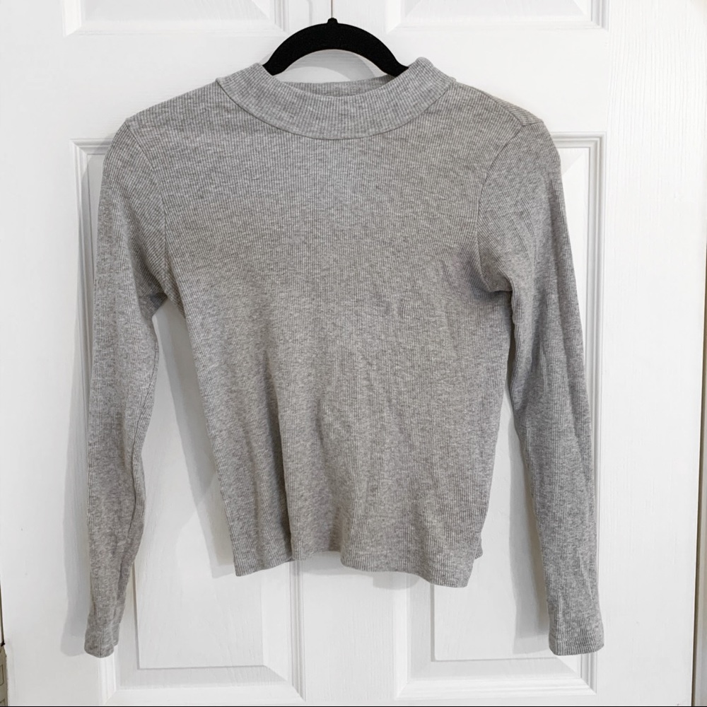 brandy melville gray ribbed mock neck long sleeve